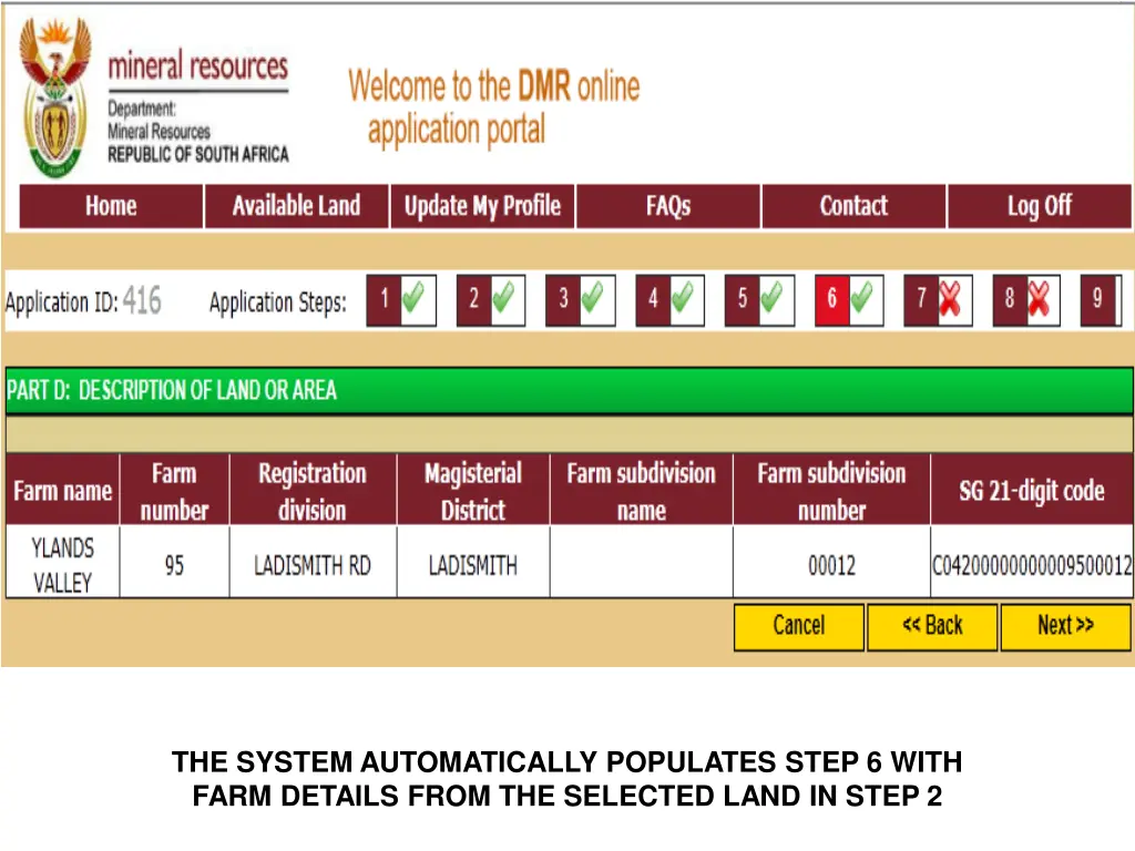 the system automatically populates step 6 with