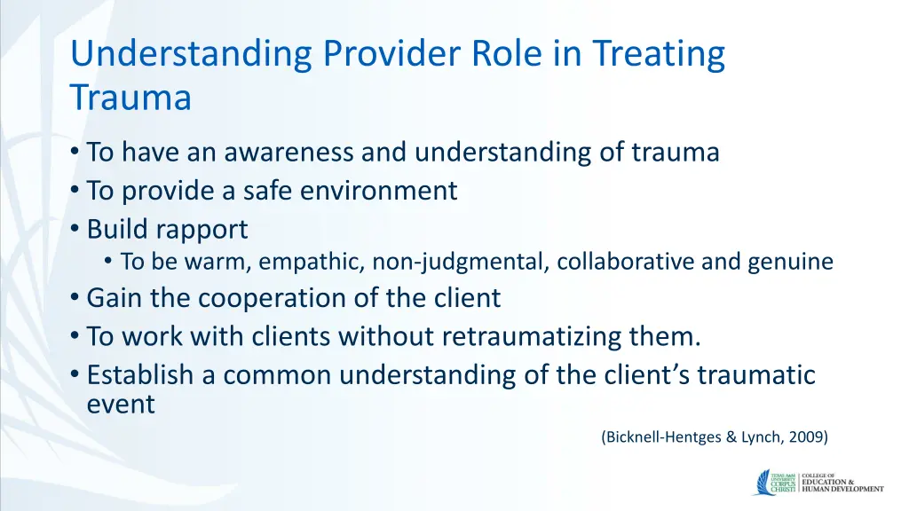 understanding provider role in treating trauma