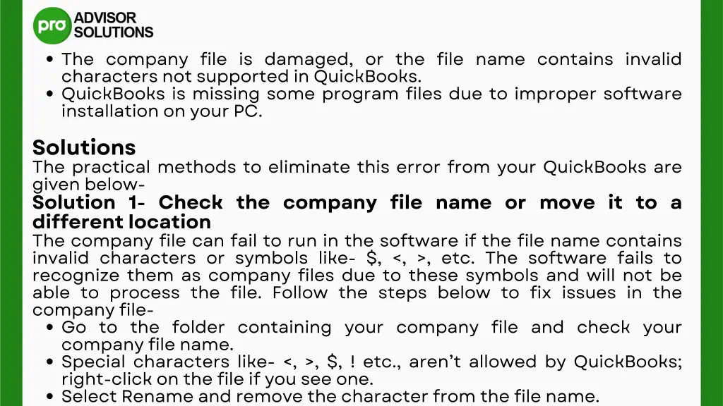 the company file is damaged or the file name