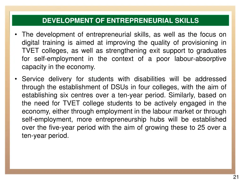 development of entrepreneurial skills