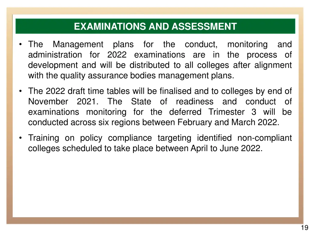 examinations and assessment