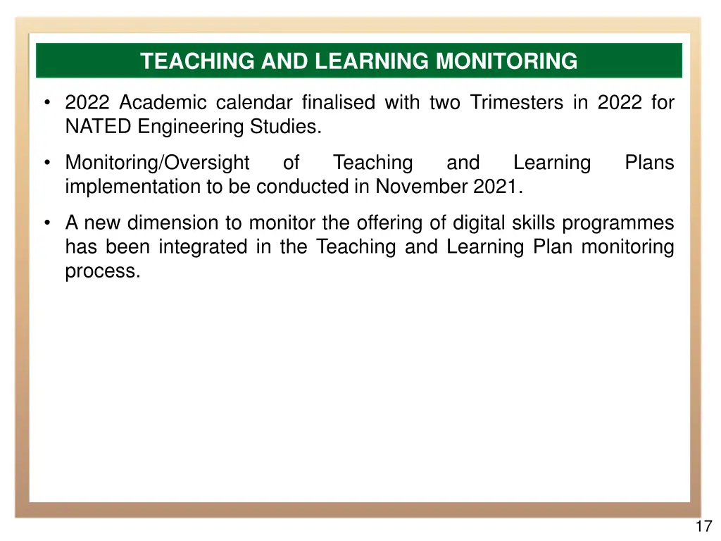 teaching and learning monitoring