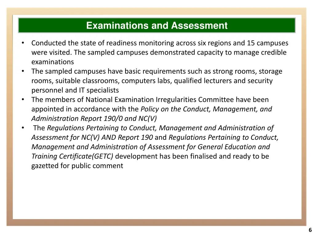 examinations and assessment