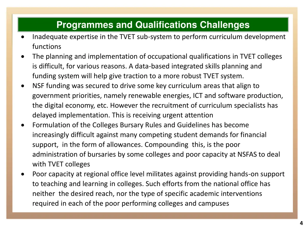 programmes and qualifications challenges