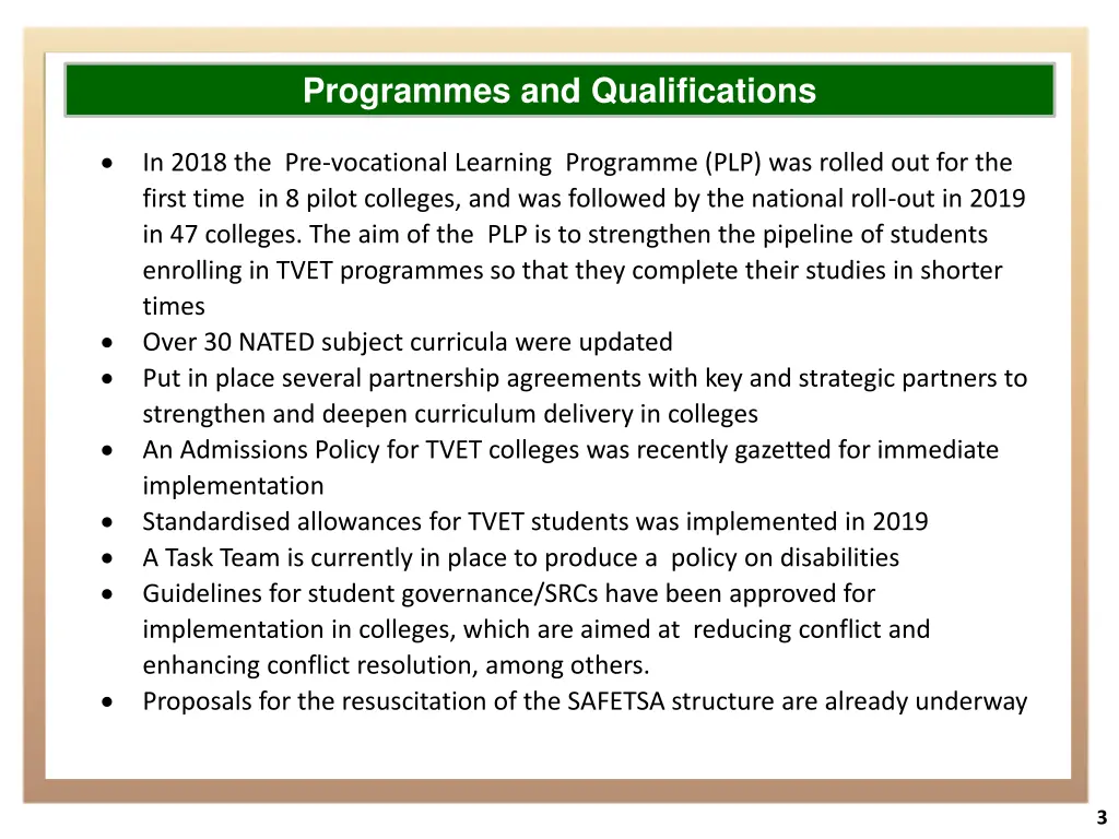 programmes and qualifications