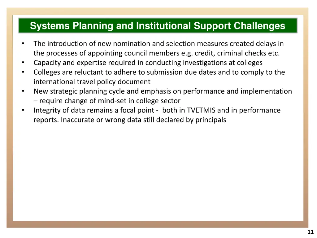 systems planning and institutional support 1