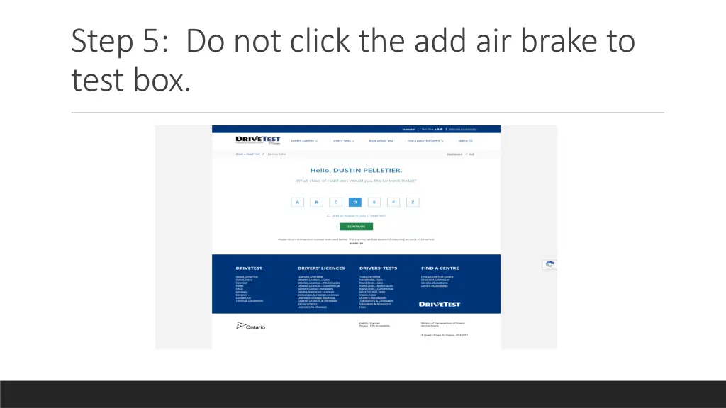 step 5 do not click the add air brake to test box