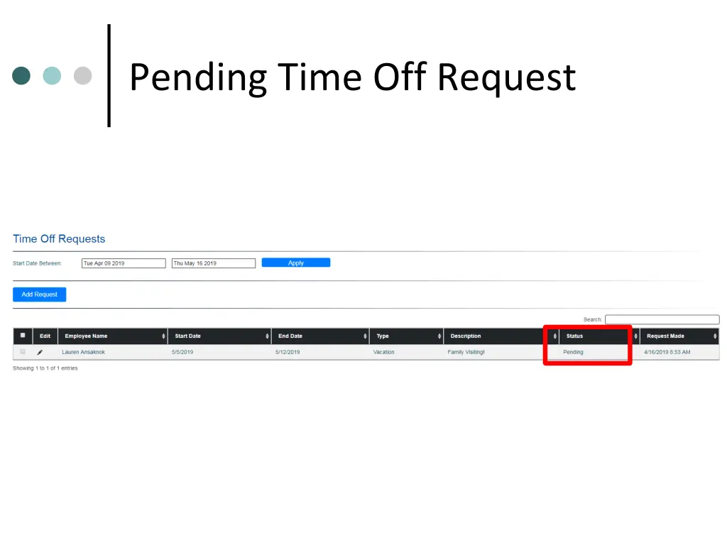 pending time off request