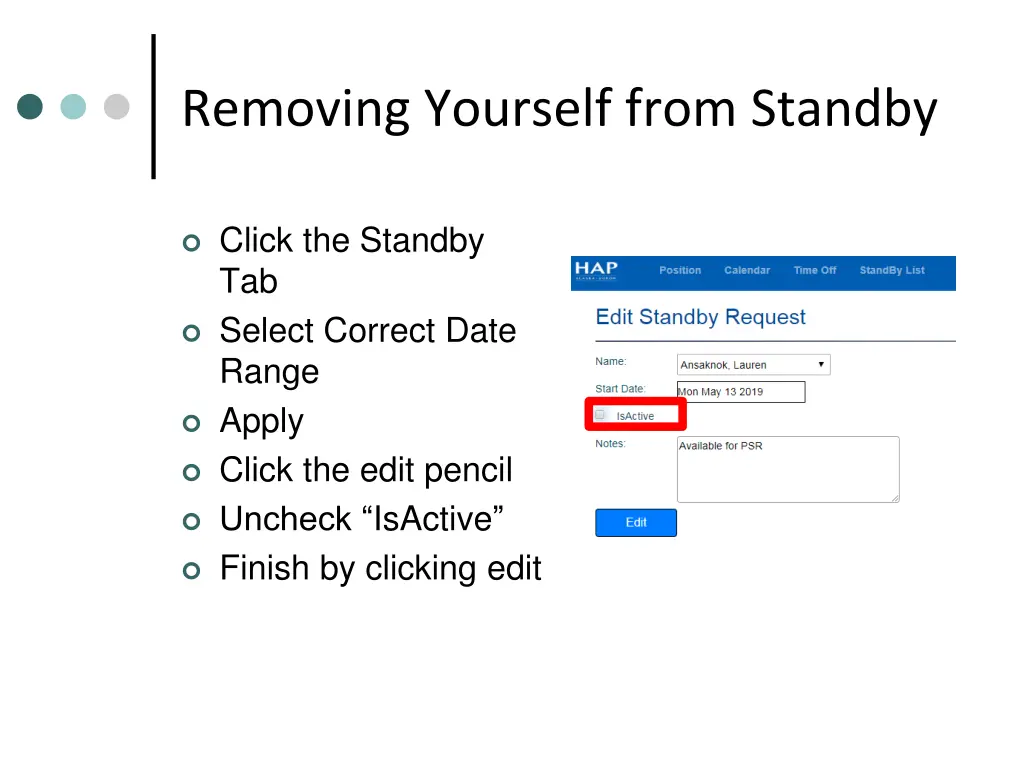 removing yourself from standby