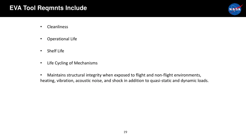 eva tool reqmnts include 1