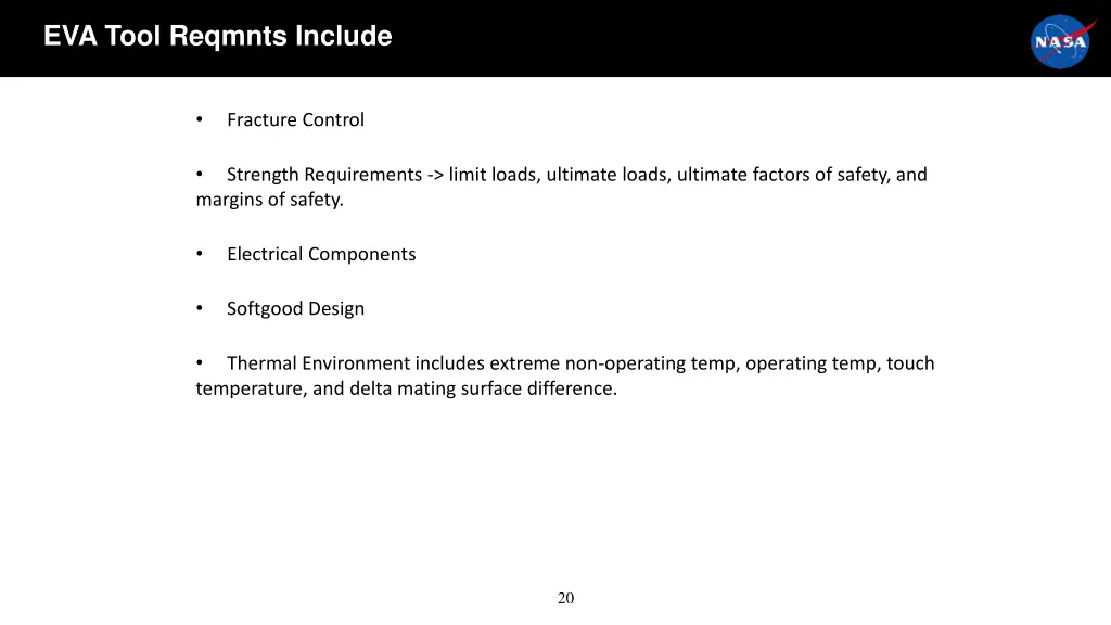 eva tool reqmnts include 2