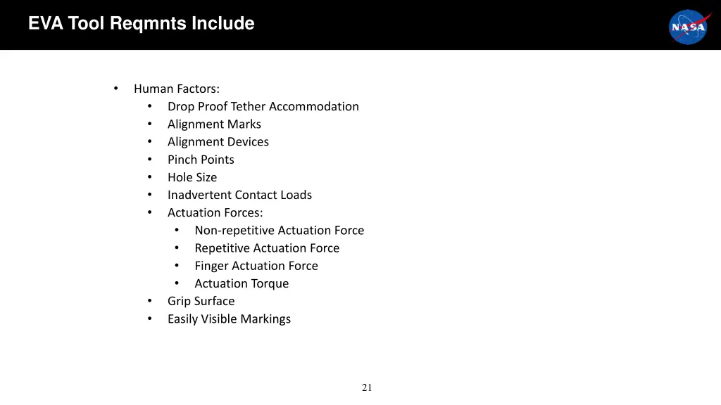 eva tool reqmnts include 3