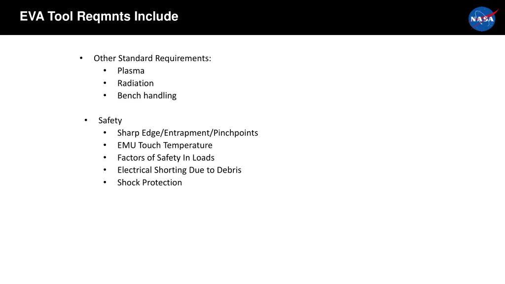 eva tool reqmnts include 7