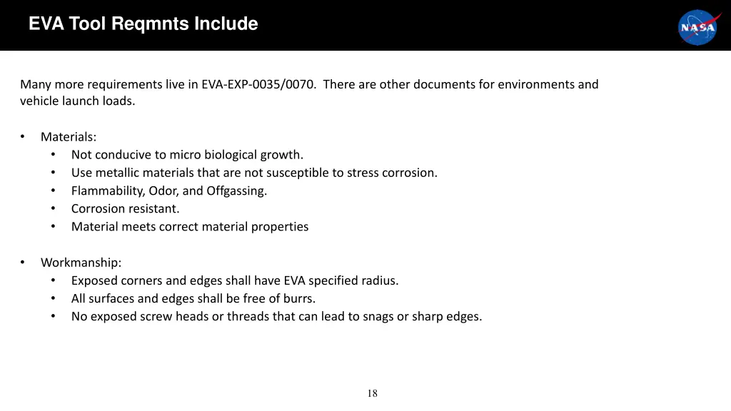 eva tool reqmnts include