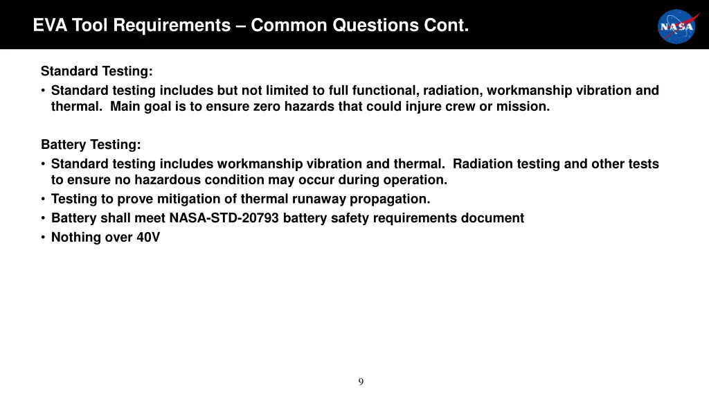 eva tool requirements common questions cont 3