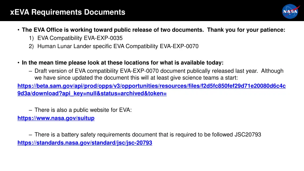 xeva requirements documents