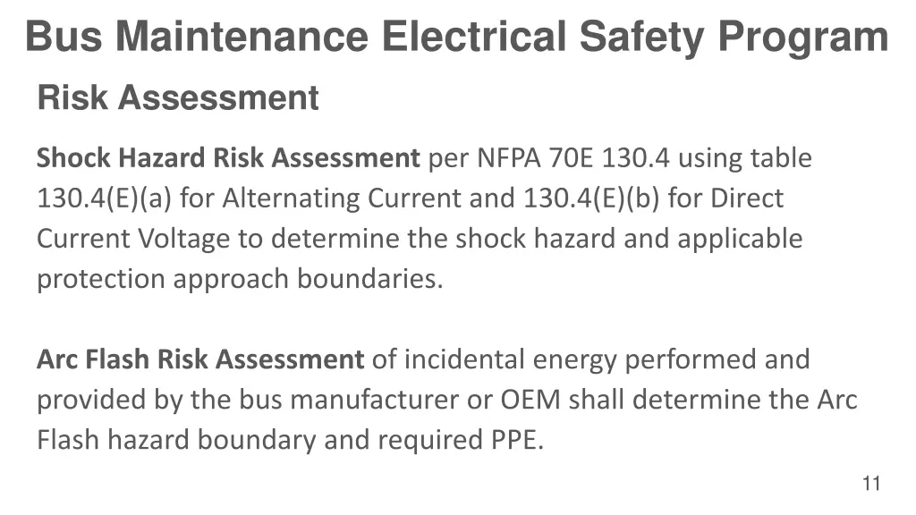 bus maintenance electrical safety program risk