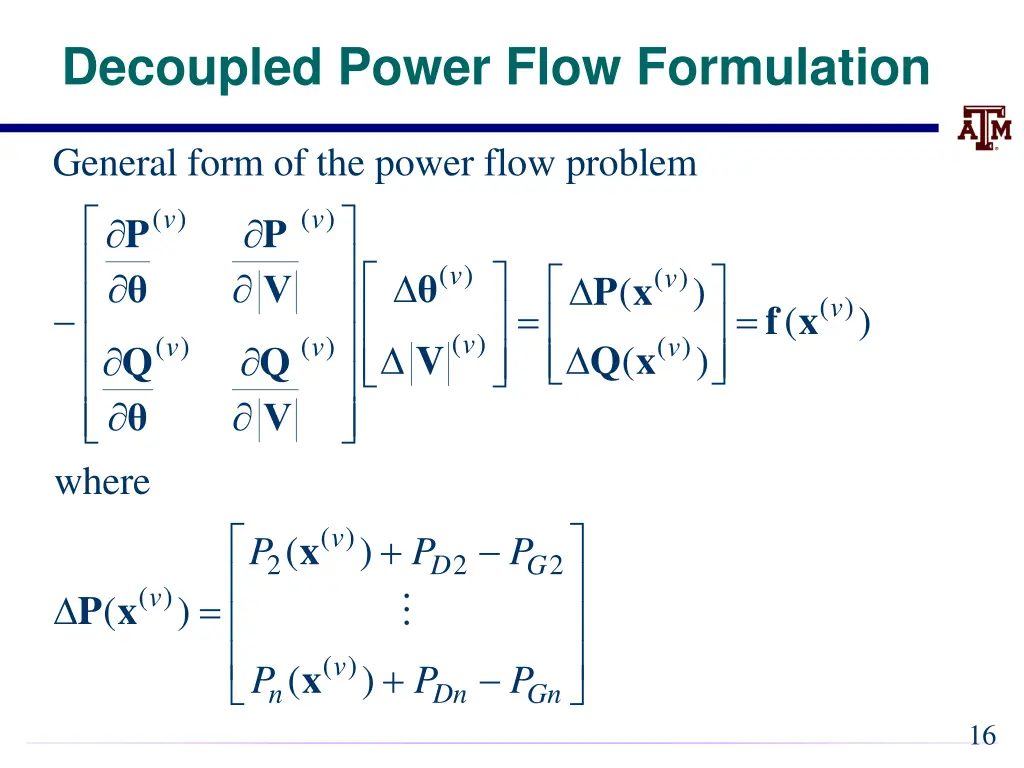 decoupled power flow formulation