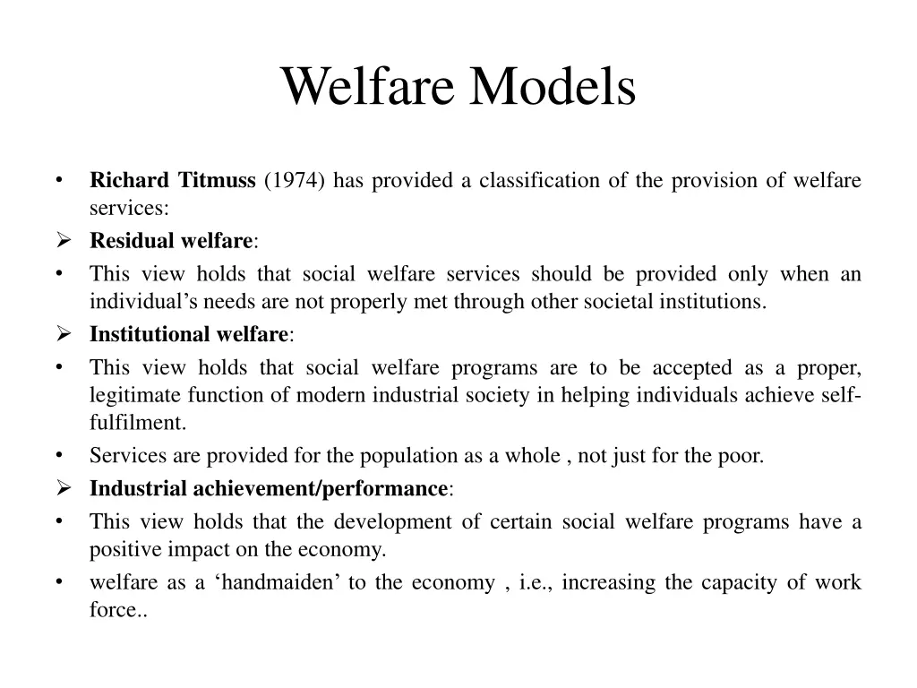 welfare models