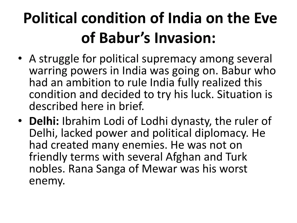 political condition of india on the eve of babur