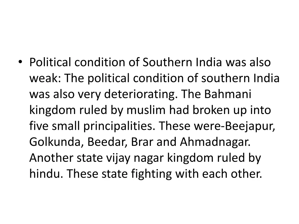 political condition of southern india was also