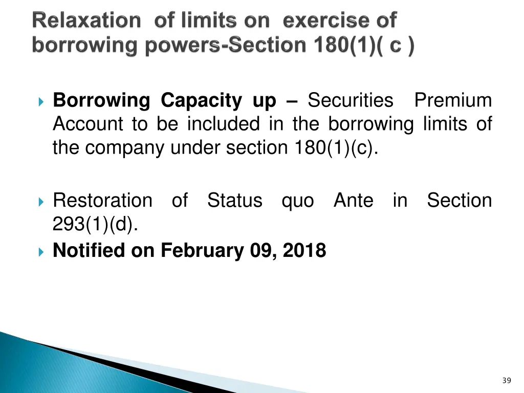 borrowing capacity up securities premium account