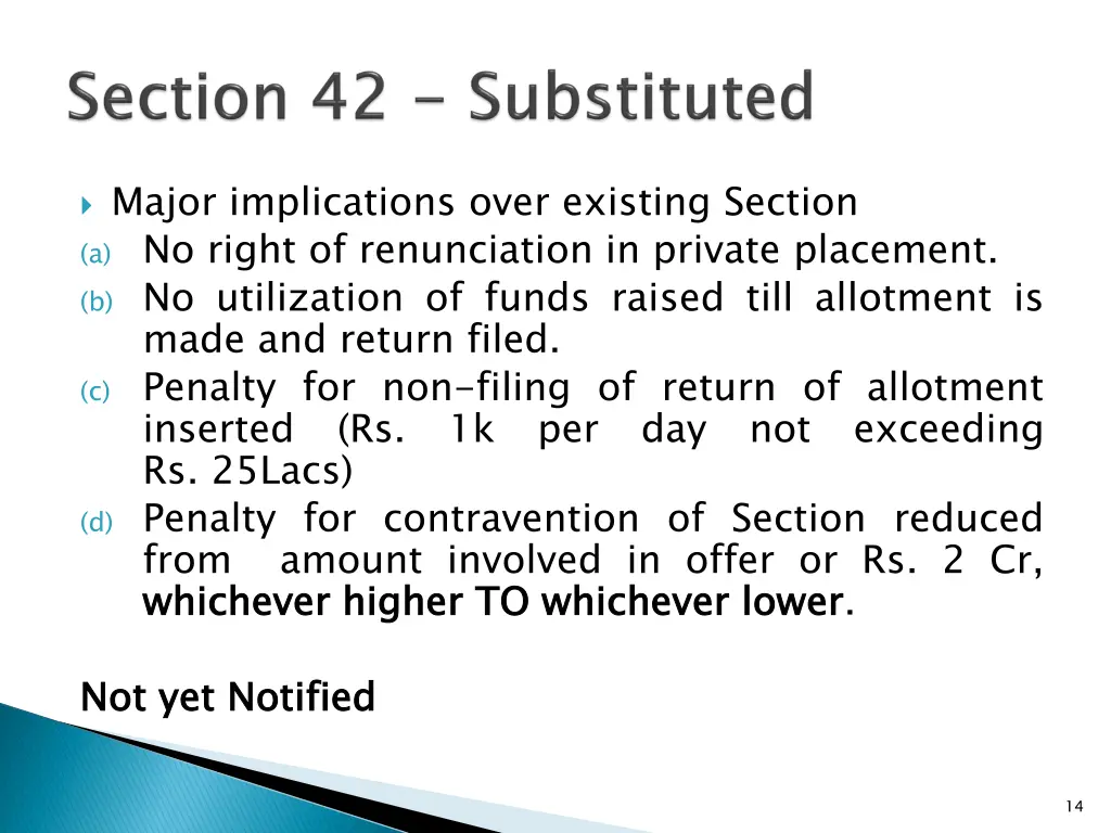 major implications over existing section