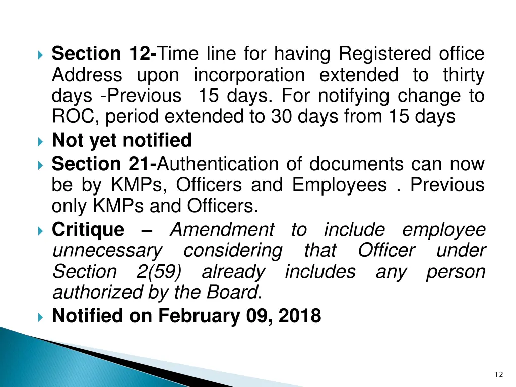 section 12 time line for having registered office