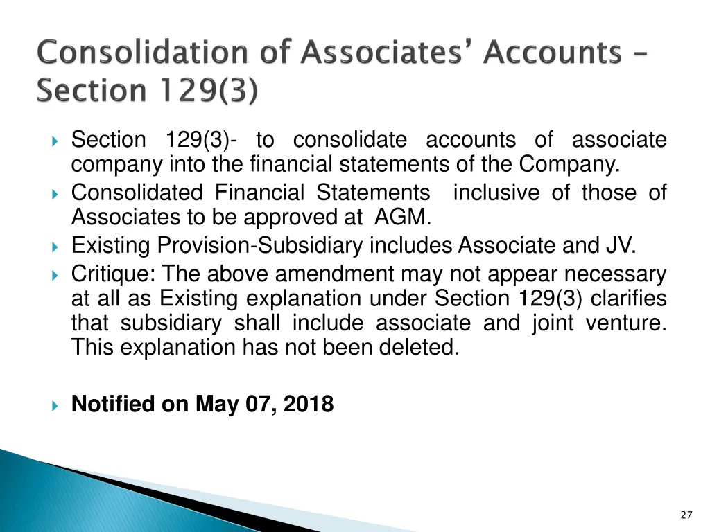 section 129 3 to consolidate accounts