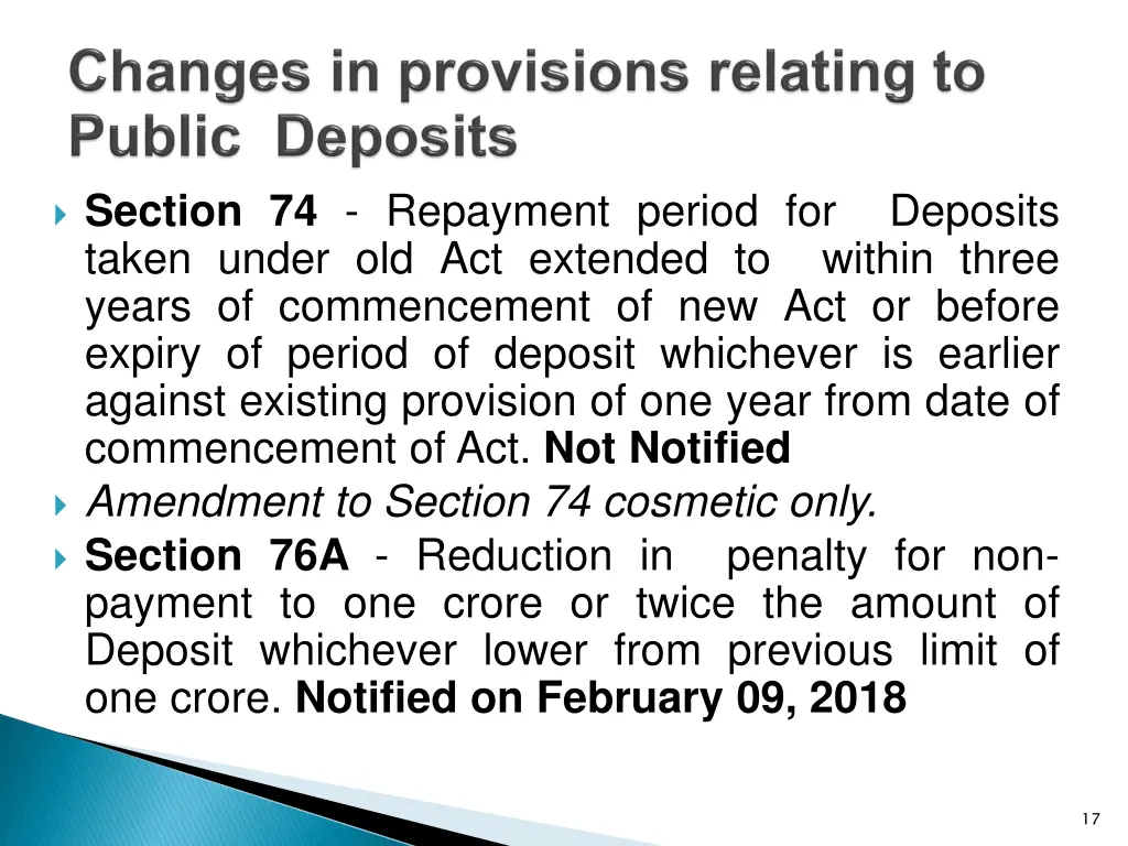 section 74 repayment period for deposits taken