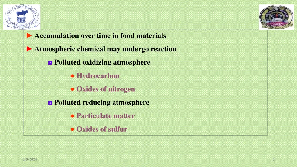 accumulation over time in food materials