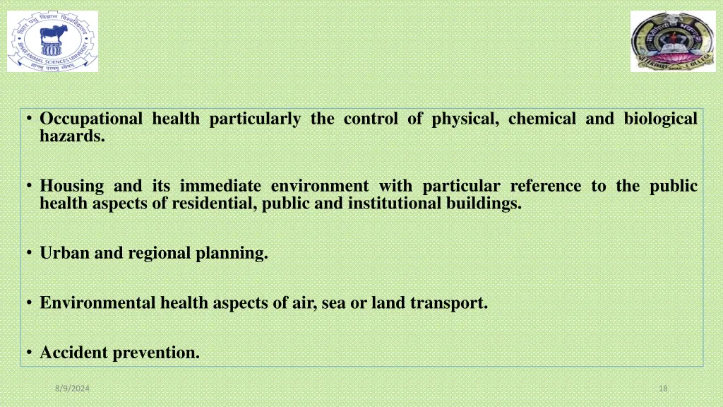 occupational health particularly the control