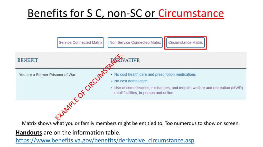 benefits for s c non sc or circumstance 1