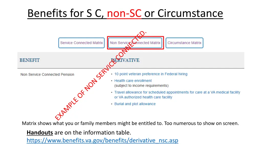 benefits for s c non sc or circumstance