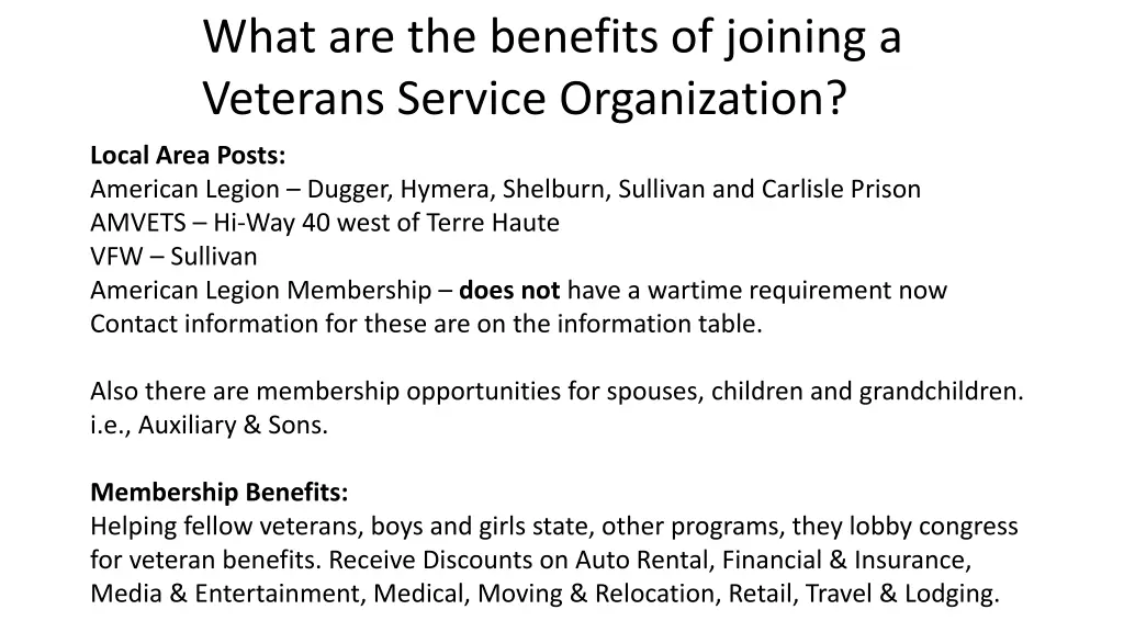 what are the benefits of joining a veterans