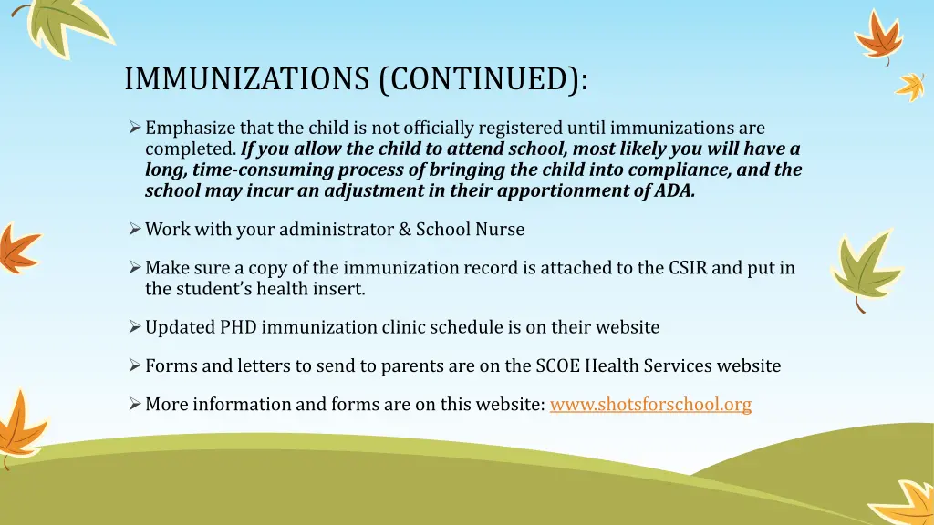 immunizations continued 2