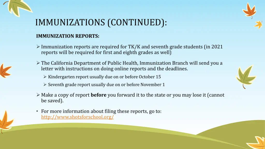 immunizations continued 5