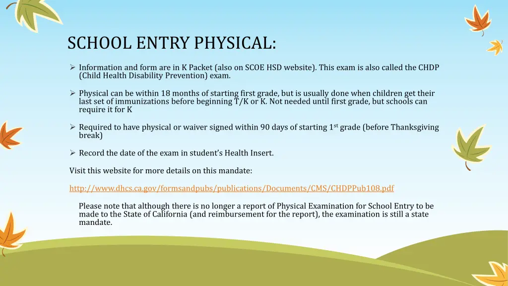 school entry physical