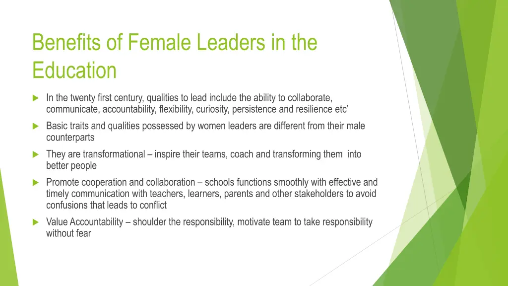 benefits of female leaders in the education