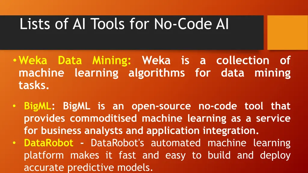 lists of ai tools for no code ai