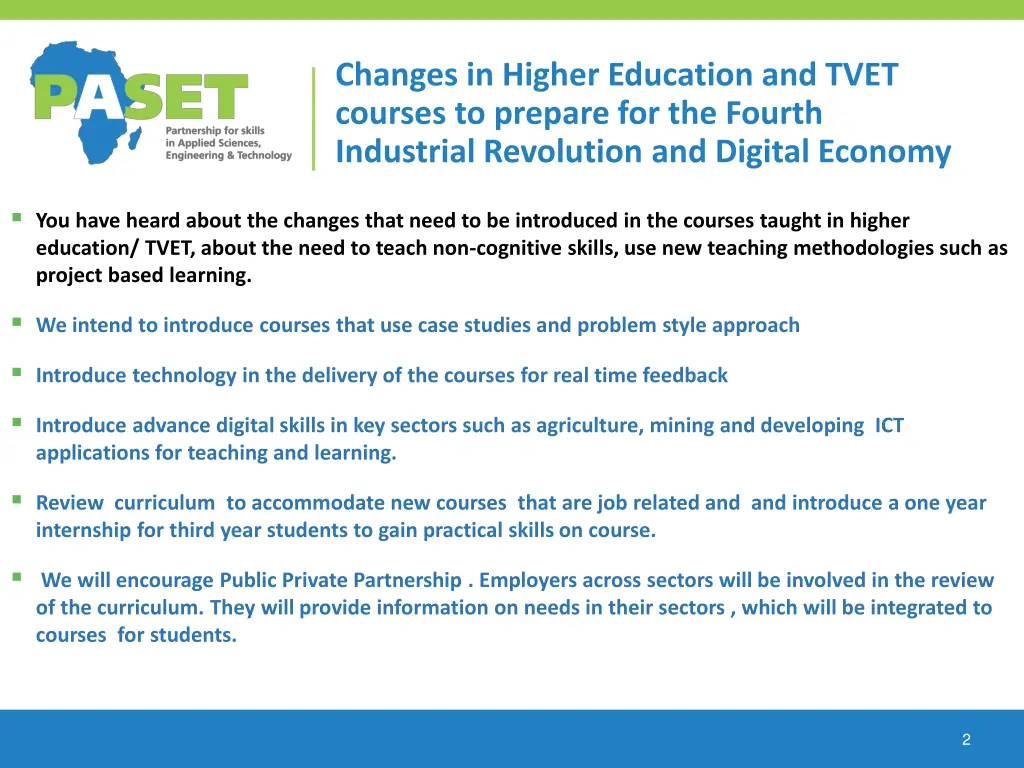 changes in higher education and tvet courses