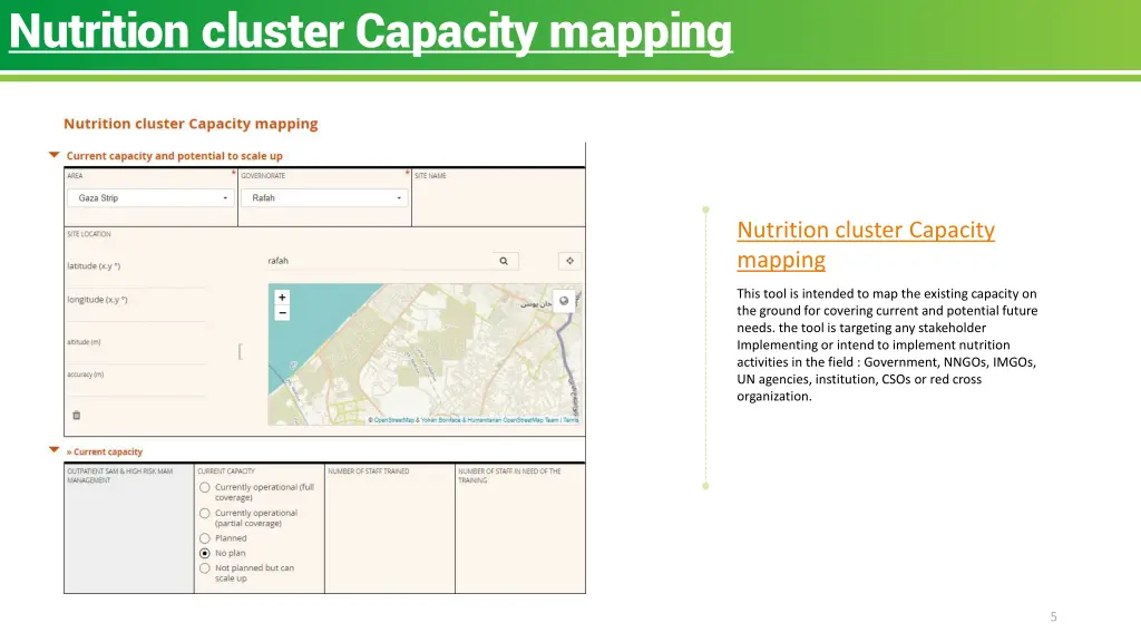 nutrition cluster capacity mapping