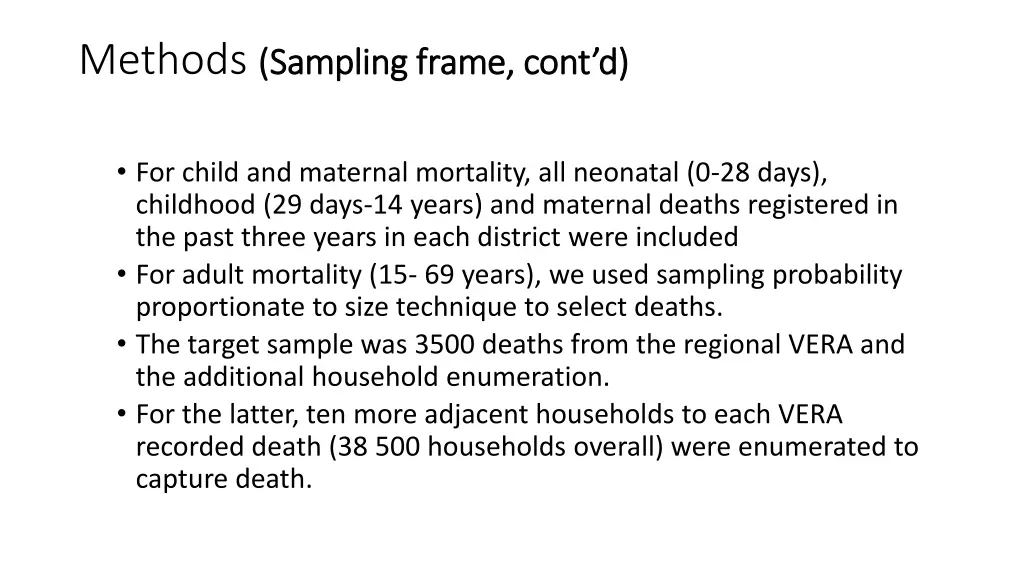 methods sampling frame cont d sampling frame cont