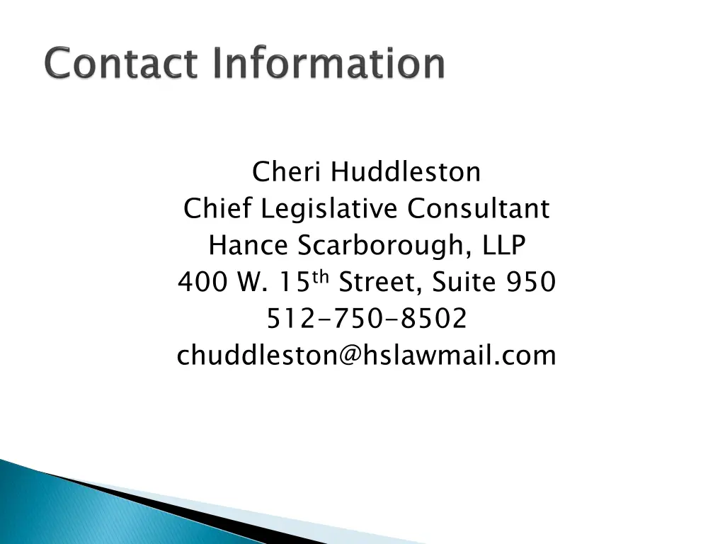 cheri huddleston chief legislative consultant