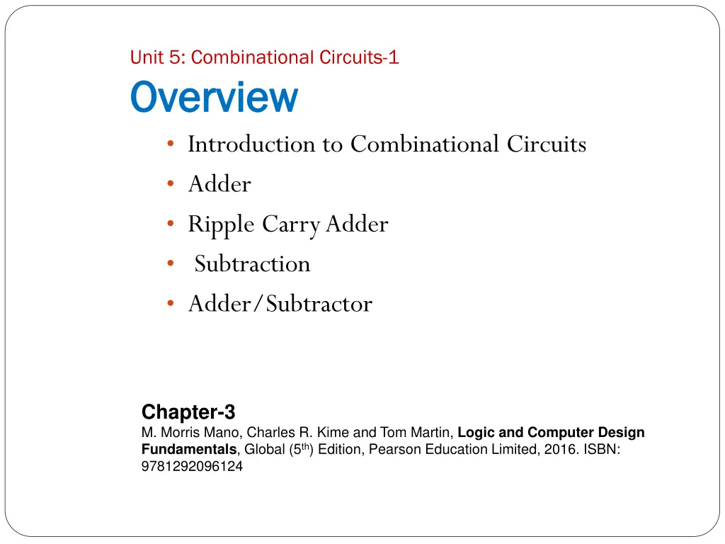 unit 5 combinational circuits 1 overview overview