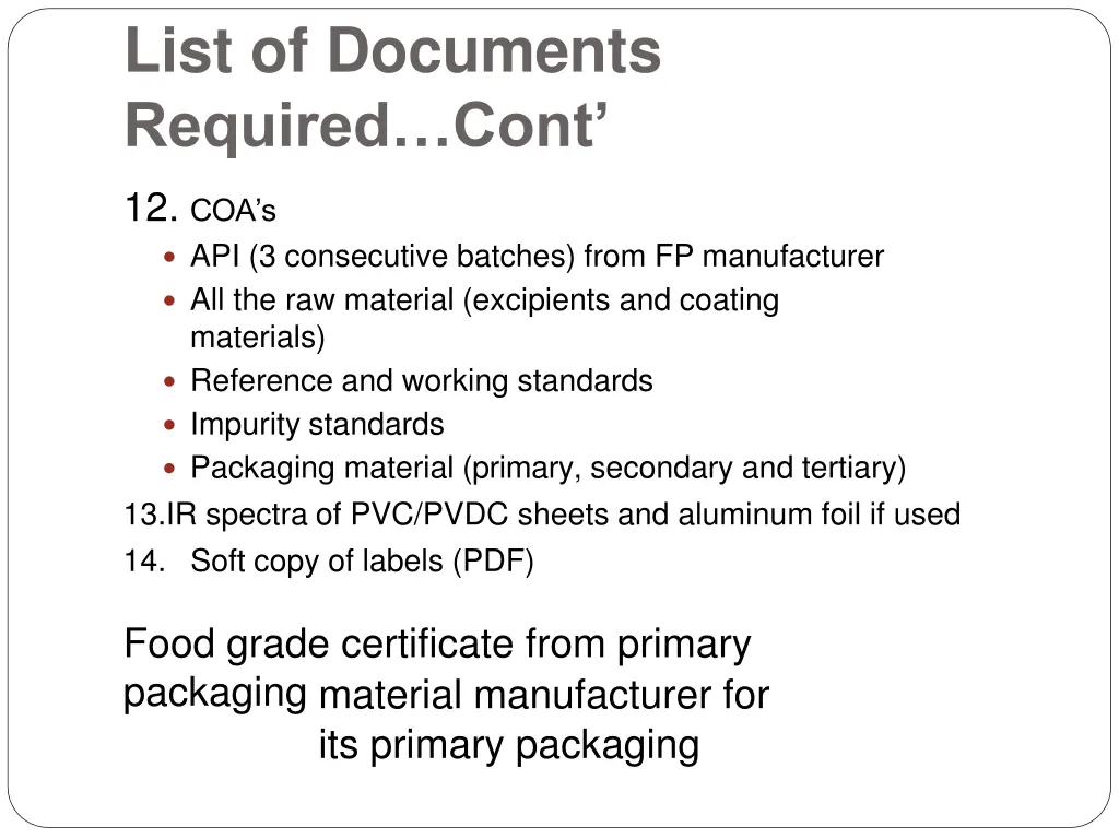 list of documents required cont 2