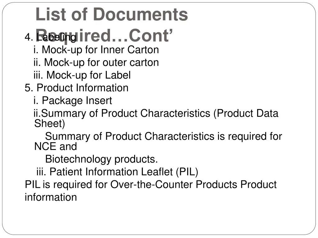 list of documents required cont 4 labeling i mock