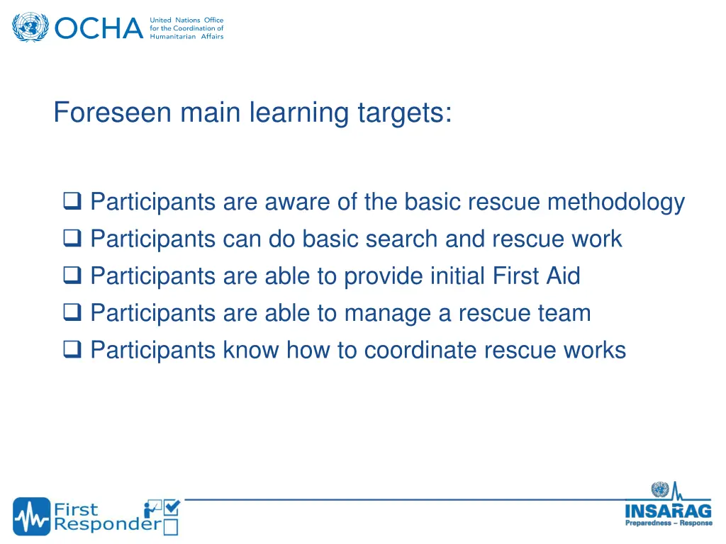 foreseen main learning targets