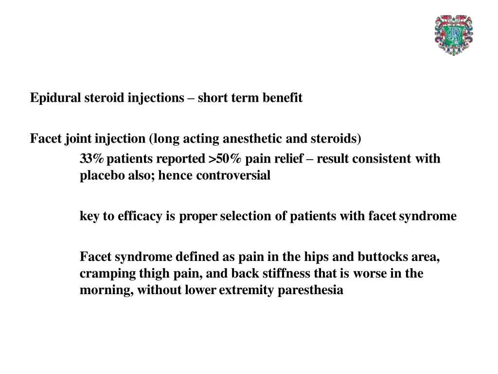 epidural steroid injections short term benefit