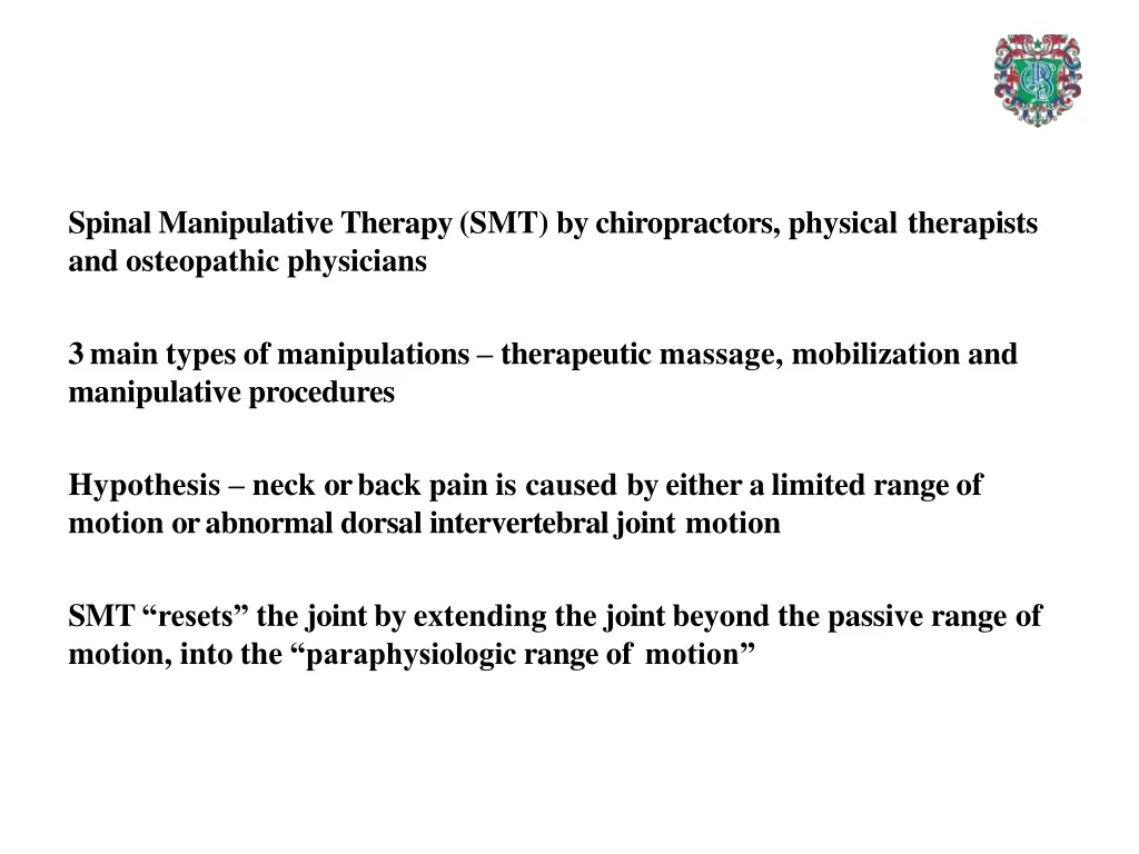 spinal manipulative therapy smt by chiropractors